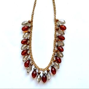 Avon Crystal Bead Statement Necklace - Brown and Clear with Goldtone Chain